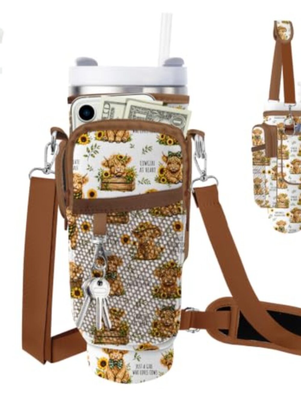 Neoprene Water Bottle Carrier Bag for 30oz 40oz Cups with Phone Pocket